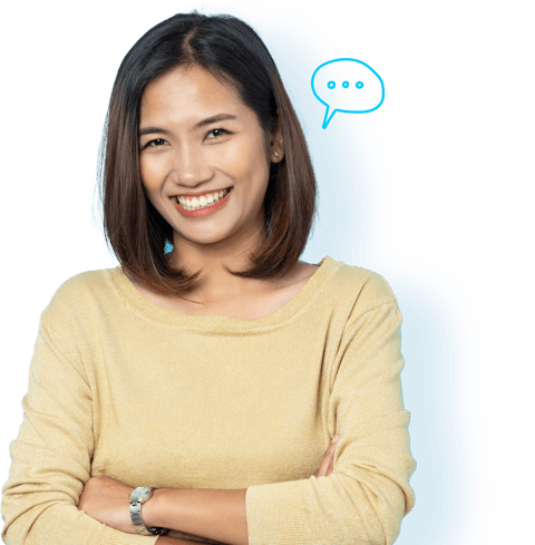 Woman with beige sweater smiling