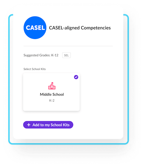 CASEL logo with a Classcraft school icon for middle school