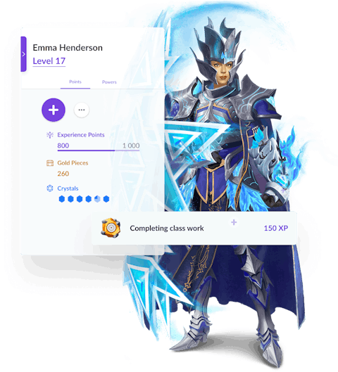 Classcraft character with student name and Experience Points