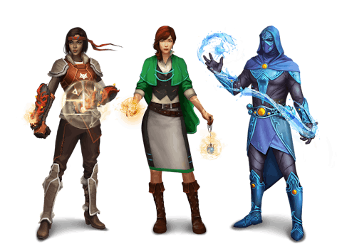 Three Classcraft characters standing next to each other