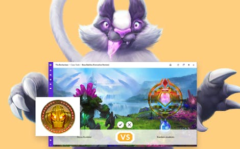 Illustration of Classcraft creature with screenshot of the Boss Battle activity feature